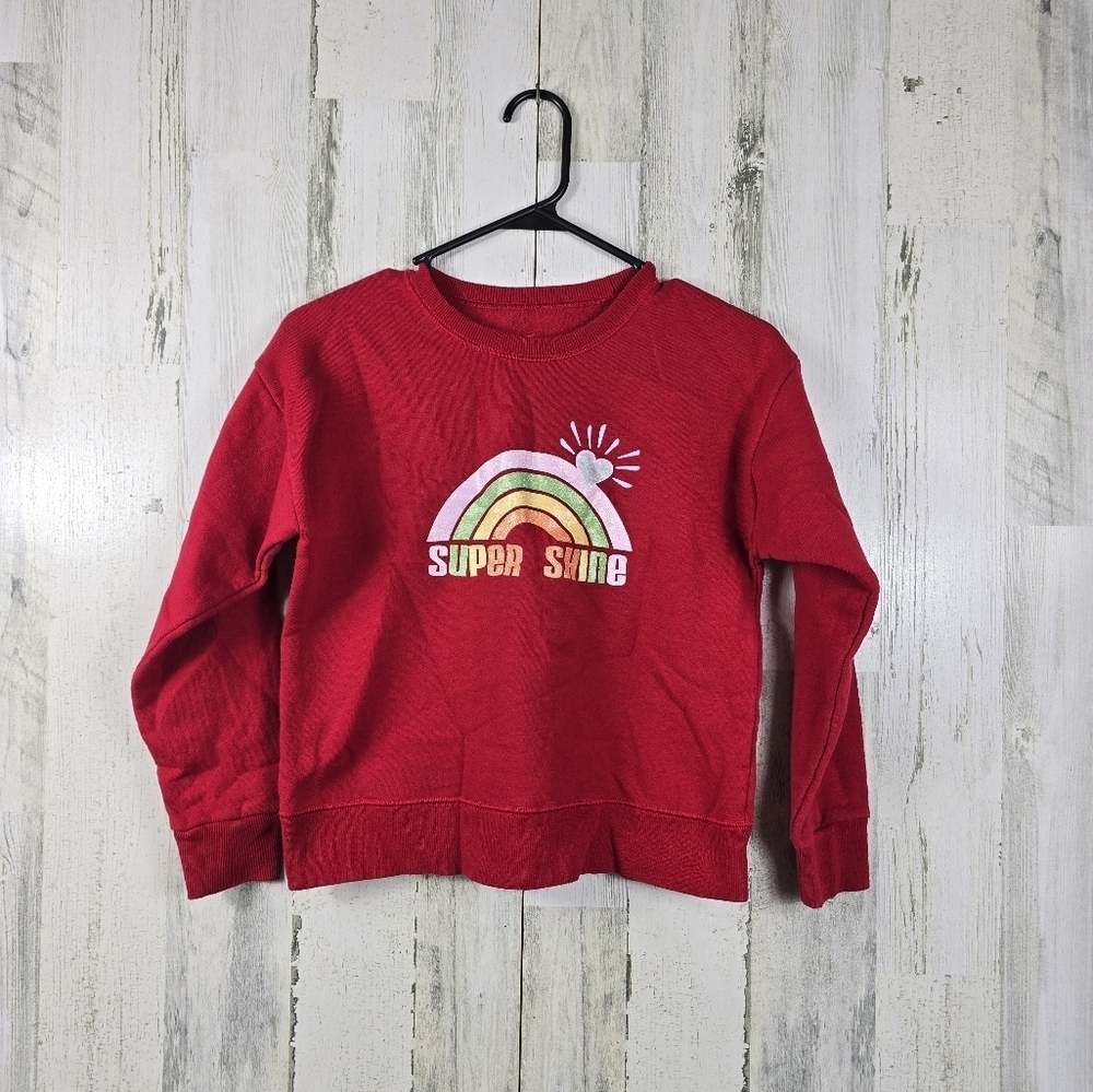 hanes girls super shine red crew neck sweater size large 10-12